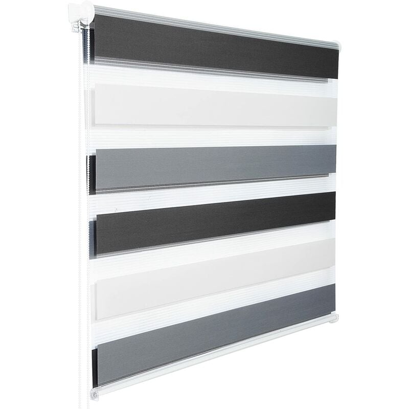Woltu - 1 pièce Store Enrouleur Double, Fixation Rapide sans perçage, Isolant Thermique, 65x150cm, Blanc+Gris+Anthracite DR5616m4