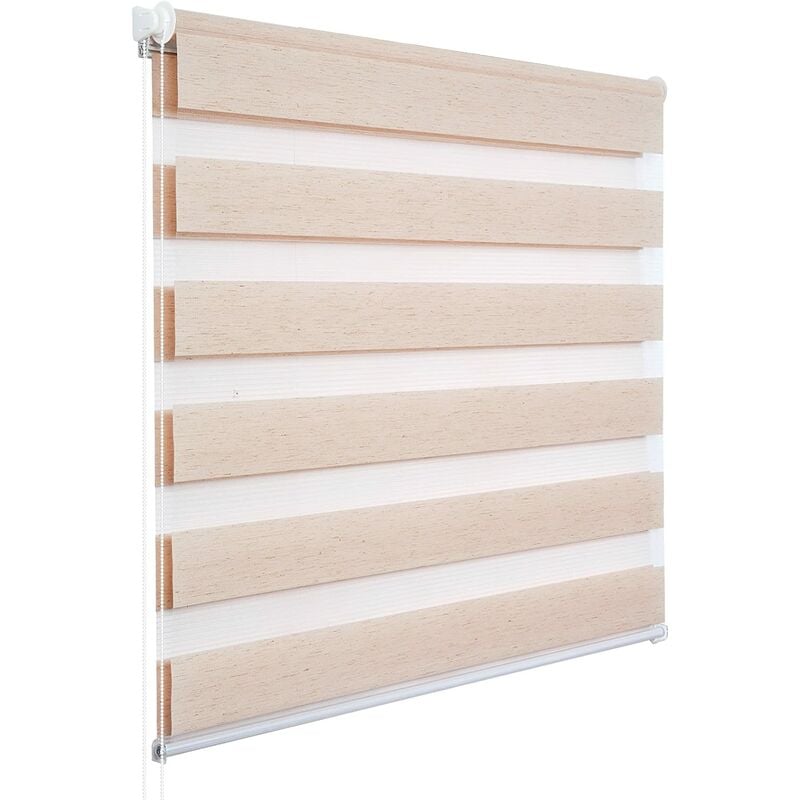 Woltu - 1 pièce Store Enrouleur Double, Fixation Rapide sans perçage, Isolant Thermique, 65x150cm, Nature VH5526nt