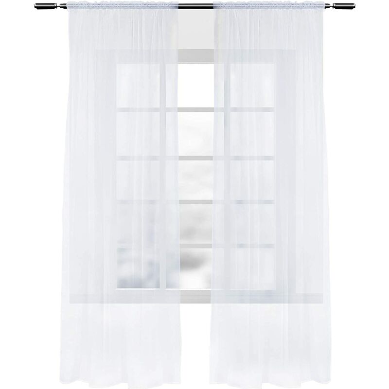 Lot de 2 Rideaux en Voile Transparents, 140x225cm Blanc VH5515ws-2 - Woltu