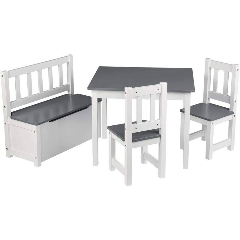 Woltu - 1 Table + 2 chaises + 1 Coffre à Jouets pour Enfants en mdf . Blanc+Gris