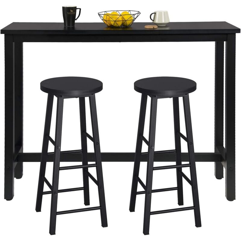 Woltu - Ensemble de Meuble Industriel de Salle à Manger 140x40x100cm, 1 x Table de Bar + 2 x tabourets de Bar en mdf et métal Design Industriel, Noir