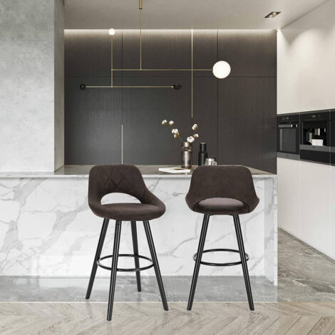 WOLTU 1 x Barhocker 1 Stück Barstuhl aus Stoffbezug Holzgestell mit Lehne + Fußstütze Design Stuhl Küchenstuhl Optimal Komfort Dunkelbraun