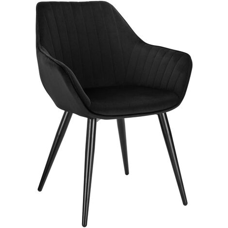 WOLTU Lot de 4 Chaise de Salle à Manger Siège en Velours Chaise de Cuisine  Pieds en métal doré fauteuil de Salon.Noir