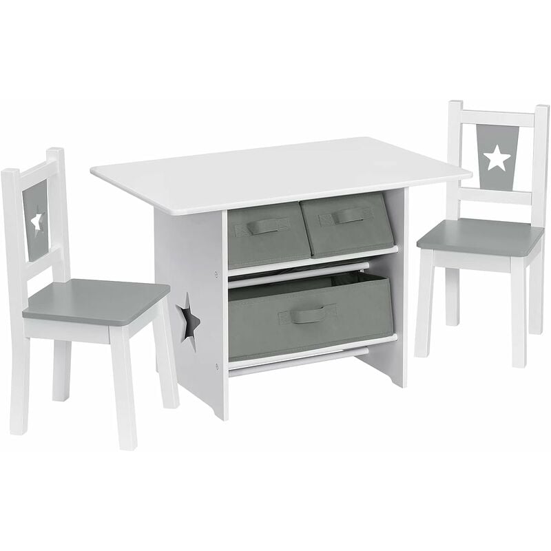 Woltu - 1 x table + 2 chaises pour enfants.Combinaison de table et chaises avec 3 paniers de Rangement.Gris Blanc