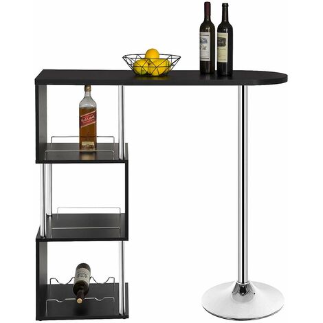 WOLTU 1 x Table de bar-bistrot en MDF et métal. Table de cuisine avec 3 tablettes et porte-bouteilles. 113x40x105cm.Noir