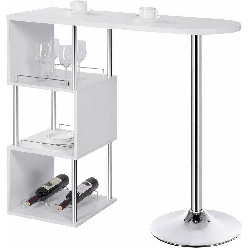 Woltu - 1 x Table de bar/bistrot. Table de cuisine en MDF et métal. Table de salle à manger avec 3 tablettes et porte-bouteilles. 113x40x105 cm. Blanc
