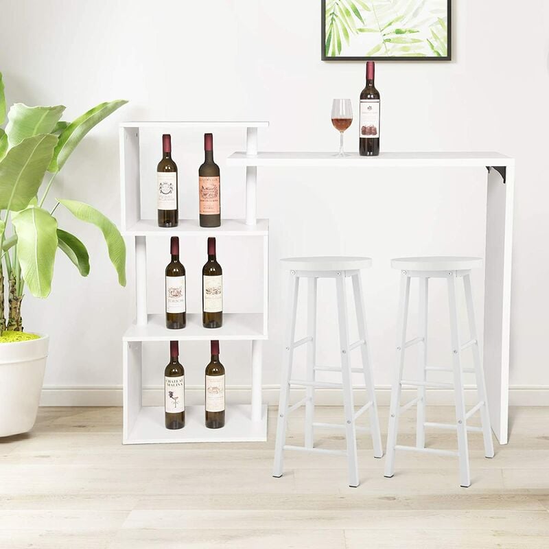 Woltu - 1 x Table de Bar Rotatif avec 3 tablettes + 2 x Tabourets de Bar Structure en métal Plateau en mdf, Blanc