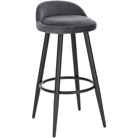 Lot de 2 Tabouret de Bar WOLTU, Chaise de Bar en Velours, Tabouret Bistro avec Repose-Pieds en métal, Noir