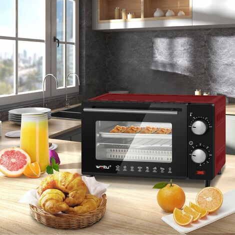 WOLTU 10 Liter Minibackofen, 650 Watt Pizzaofen Backblech mit Timer Toasterofen für Pizza, Toast, Truthahn Rot