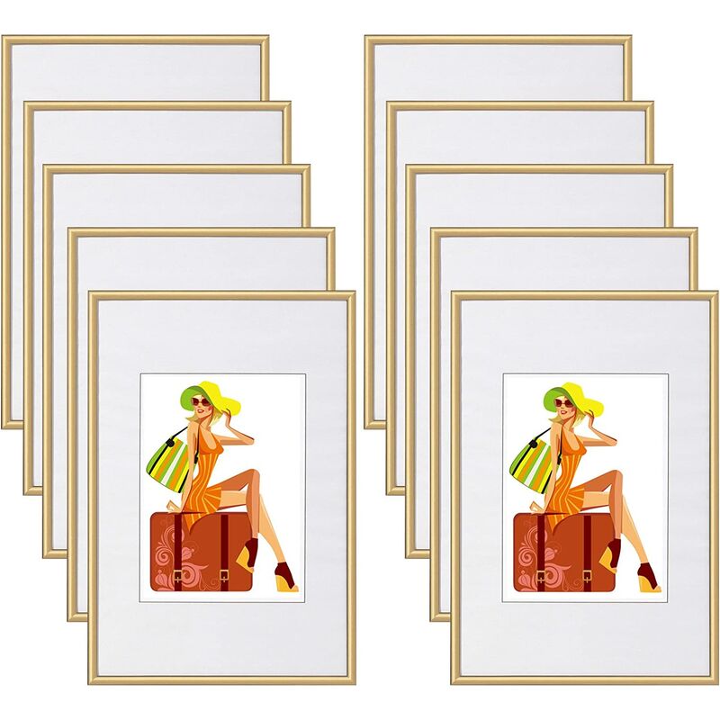 10x Cadre Photo 13x18cm en Plastique pour Chambre/Bureau/Salle d'étude, Or - Woltu