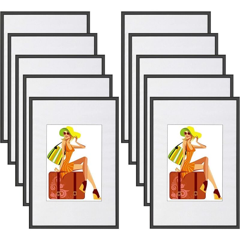 10x Cadre Photo 18x24cm en Plastique pour Chambre/Bureau/Salle d'étude, Noir - Woltu