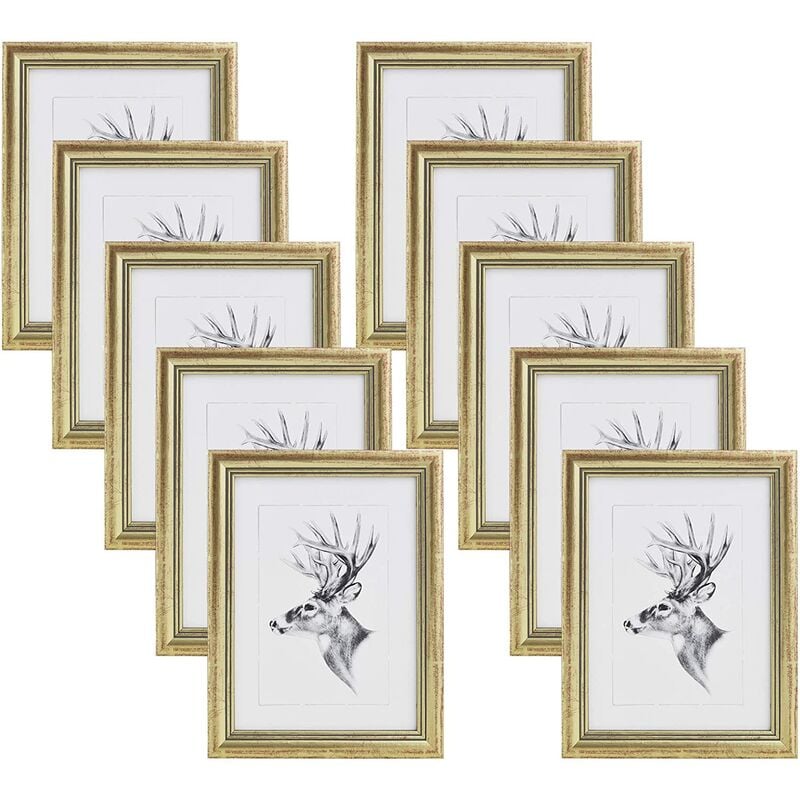 10x Cadre Photo 21x29, 7cm A4 Cadre en Bois et Verre décoration Maison Artos Style Or - Woltu