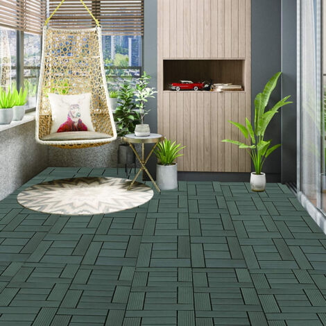 WOLTU 11 Stück WPC Terrassenfliesen Holzoptik, Fliese klicksystem Terrassendielen Bodenfliese Klickfliese Bodenbelag (1 m²) Hellgrau