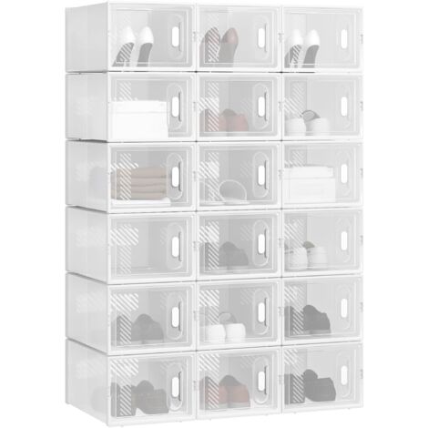 WOLTU 18X Cajas de Zapatos Transparentes Cajas para Zapatos de Plástico Apilables y Plegables Organizador de Almacenamiento de Guardarropa Contenedor Zapatos con Tapa Frontal 35x25x19 cm