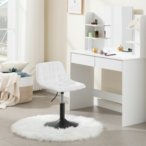 WOLTU 1x Barhocker Barstuhl 360° drehstuhl höhenverstellbare Schminkhocker mit Rückenlehne Bürohocker Arbeitshocker aus bequemer Chenille, Metall, Weiß