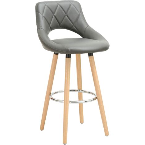 WOLTU 1x Barhocker Barstuhl Bistrohocker Tresenhocker mit Rückenlehne und Fußstütze Design Stuhl Holz Kunstleder Grau