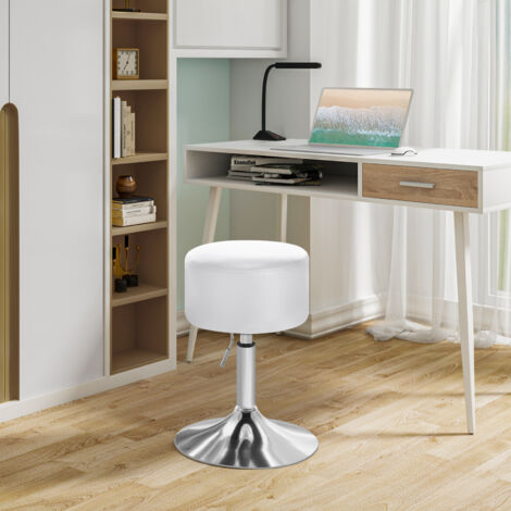 WOLTU 1x Barhocker, Schminkhocker Höhenverstellung, Barstühle rund, 360° Drehbar Bürohocker, gepolstert, Kunstleder, für Küchen Bar, Weiß