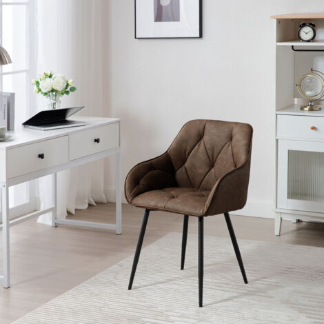 WOLTU 1x Esszimmerstuhl, Küchenstuhl ergonomische, Loungesessel Polsterstuhl mit Armlehnen Rückenlehne, aus Vintage-Kunstleder Metallbeine, für Esszimmer, Wohnzimmer, Schlafzimmer, Dunkelbraun