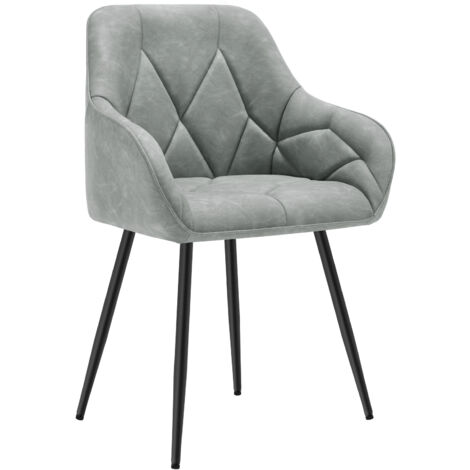 WOLTU 1x Esszimmerstuhl, Küchenstuhl ergonomische, Loungesessel Polsterstuhl mit Armlehnen Rückenlehne, aus Vintage-Kunstleder Metallbeine, für Küche Esszimmer, Wohnzimmer, Schlafzimmer, Grau