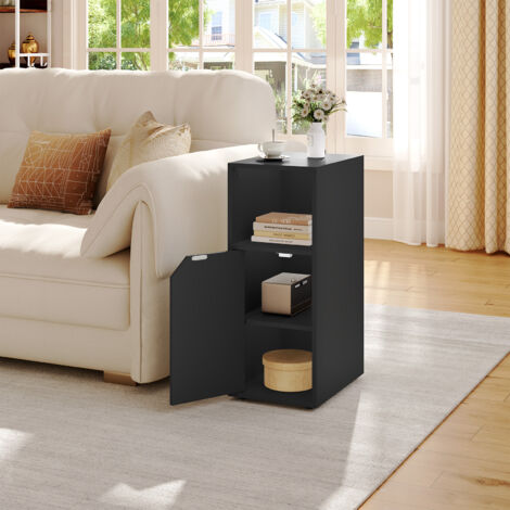 WOLTU 1x Nachttisch, Nachtschrank schmal, Nachtkommode mit offenem Fach und Tür, Verstellbarer Ablage, Beistelltisch Telefontisch Nachtkästchen für Schlafzimmer, Wohnzimmer, 25x35x62 cm, Schwarz