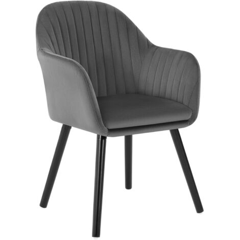 WOLTU 1x Sillas de Comedor Nordicas Estilo Vintage Juego de 1 Sillas de Cocina Sillas Tapizada con Reposabrazos en Terciopelo Estructura de Madera Sillas de Escritorio Gris Oscuro B