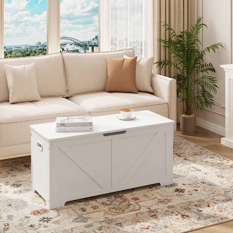 WOLTU 1x Sitzbank sitzhocker Holz Sitztruhe mit Stauraum Sitzfläche Truhenbank für Flur Schlafzimmer Wohnzimmer bis 150 kg belastbar Weiß