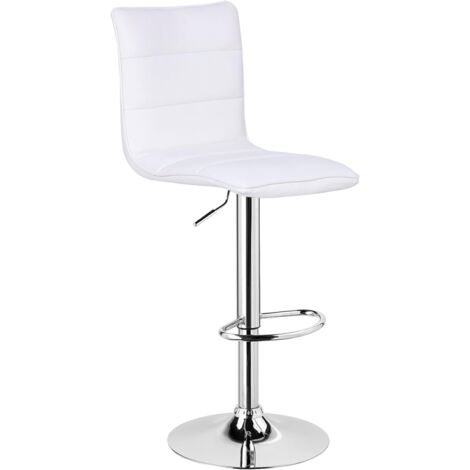 WOLTU 1x Taburete de Bar Regulable en Altura con Respaldo Juego de 1 Taburete Altos Cocina Giratorio Piel Sintética Cromado Silla Bar Blanco