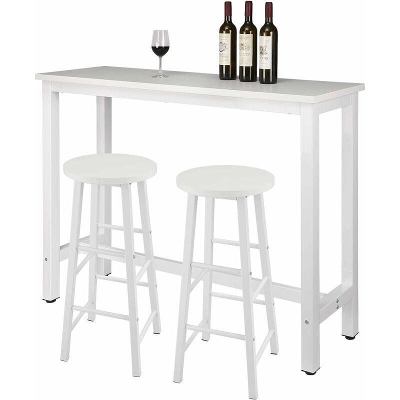 Woltu - 1xTable de Bar + 2xTabourets de Bar en mdf et métal, Design Industriel, 140x40x100cm, Blanc