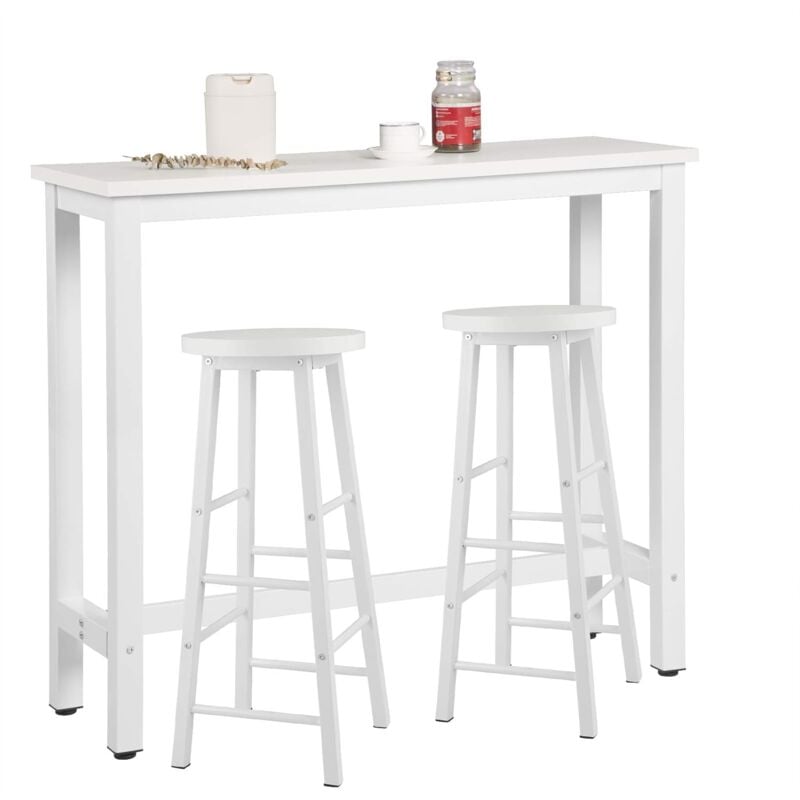 Woltu - 1xTable de Bar + 2xTabourets de Bar en mdf et métal, Ensemble de Meuble Industriel de Salle à Manger 120x40x100cm, Blanc