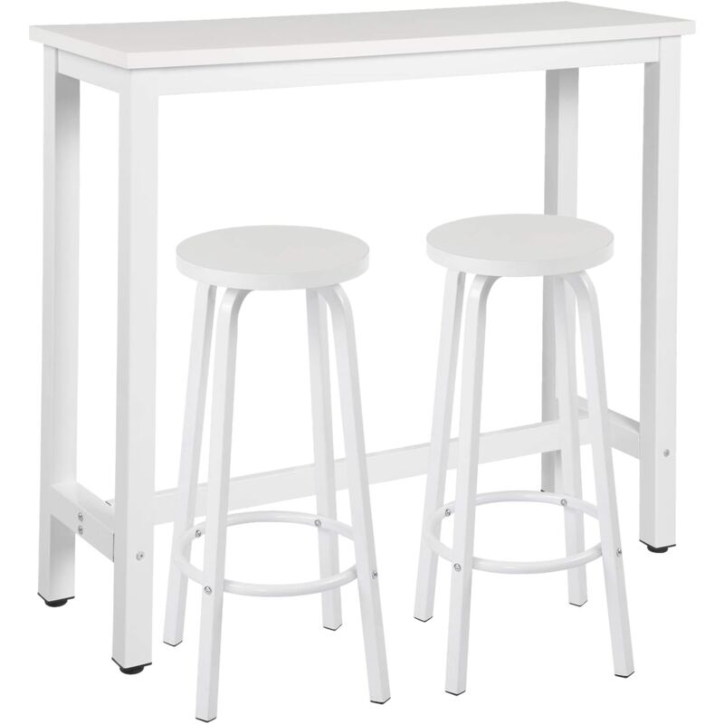 Woltu - 1xTable de Bar, Table à Manger + 2xTabourets de Bar en métal et mdf, 120x40x100cm, Blanc, Polyvalent