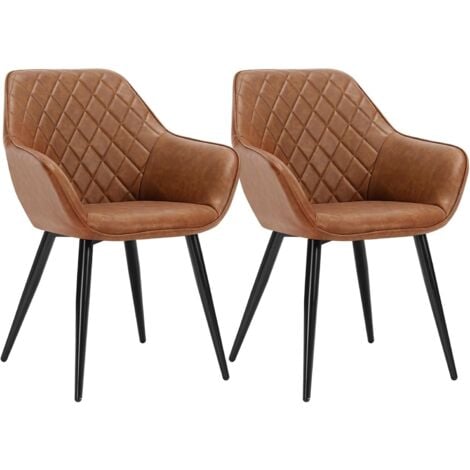 WOLTU 2× Kitchen dining chairs Faux Leather Fabric Padded Home Office chairs set Brown