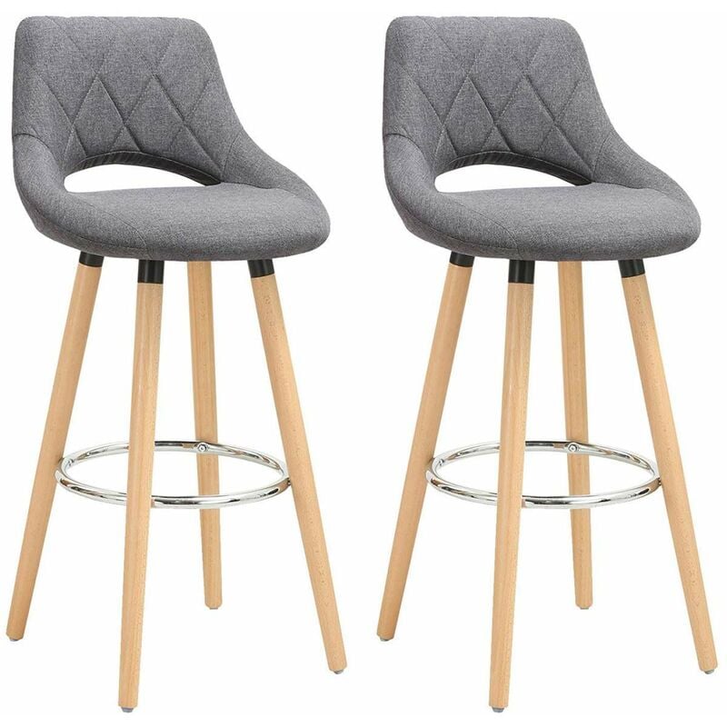 2 pcs bar stools Breakfast Kitchen Counter High stools Wood Legs barstools Dark Grey - Woltu