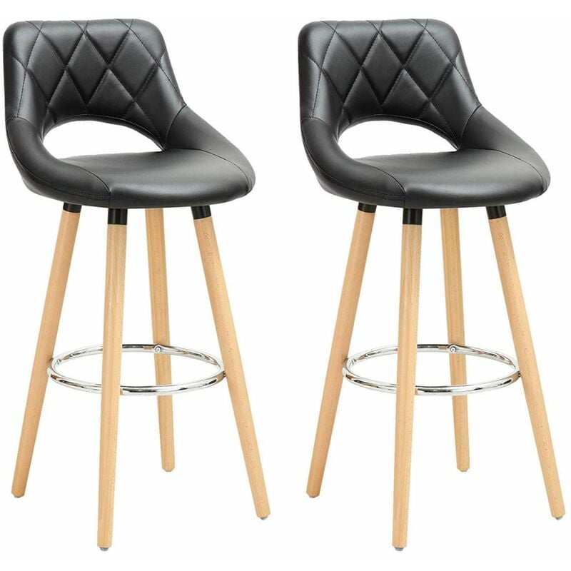 2 pcs bar stools Breakfast Kitchen Counter High stools Wood Legs barstools Black - Woltu