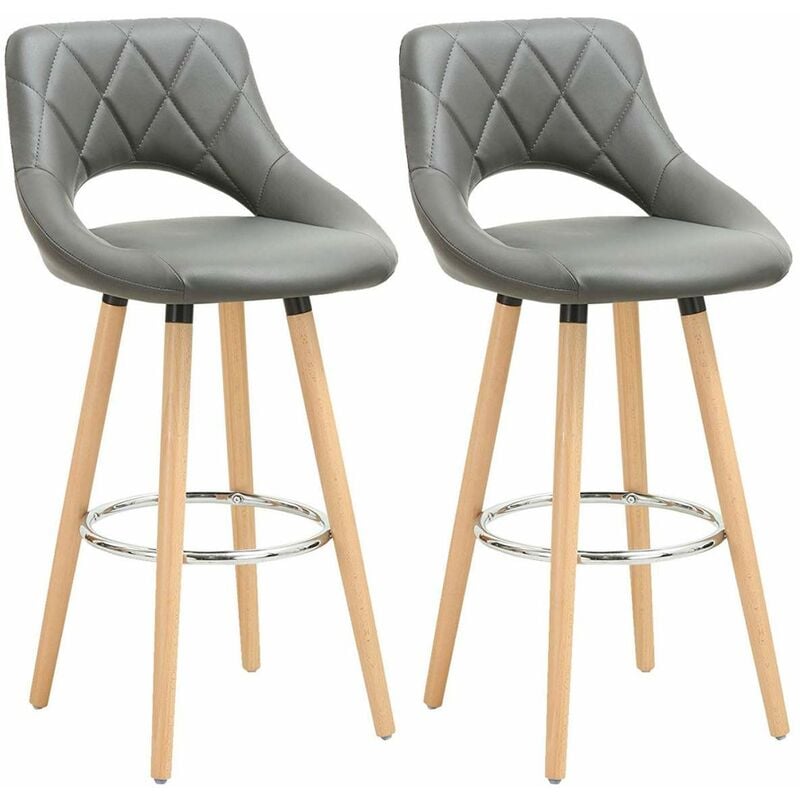 2 pcs bar stools Breakfast Kitchen Counter High stools Wood Legs barstools Grey - Woltu