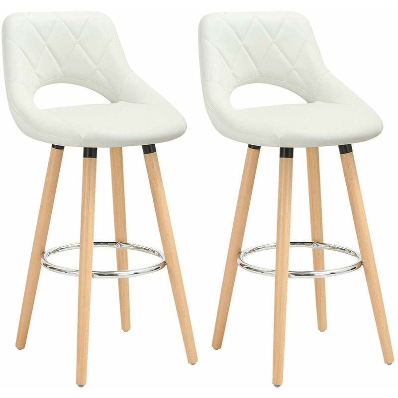 2 pcs bar stools Breakfast Kitchen Counter High stools Wood Legs barstools White - Woltu