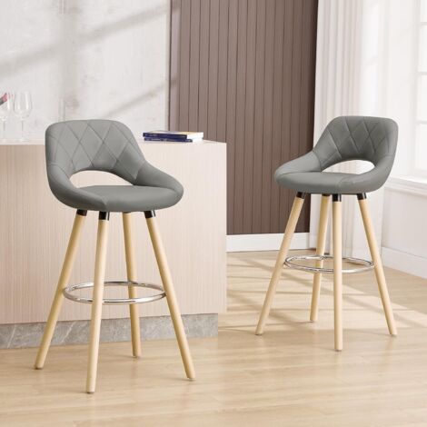 WOLTU 2 pcs bar stools Breakfast Kitchen Counter High stools Wood Legs barstools Grey