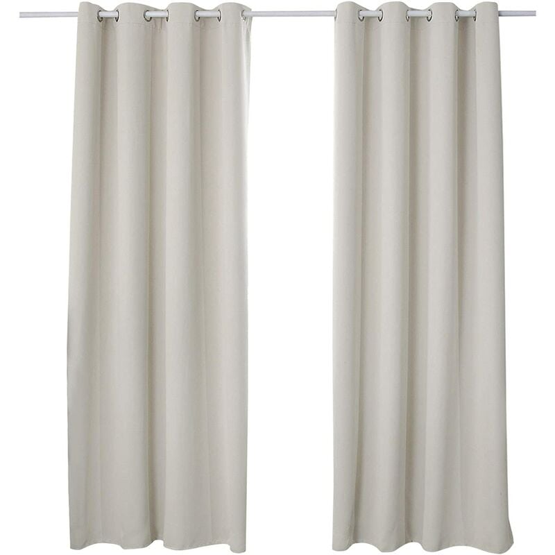 Woltu - Lot de 2 Rideaux occultant à Oeillets, Rideau Isolant intérieur 135x225cm, Crème VH5878cm-2