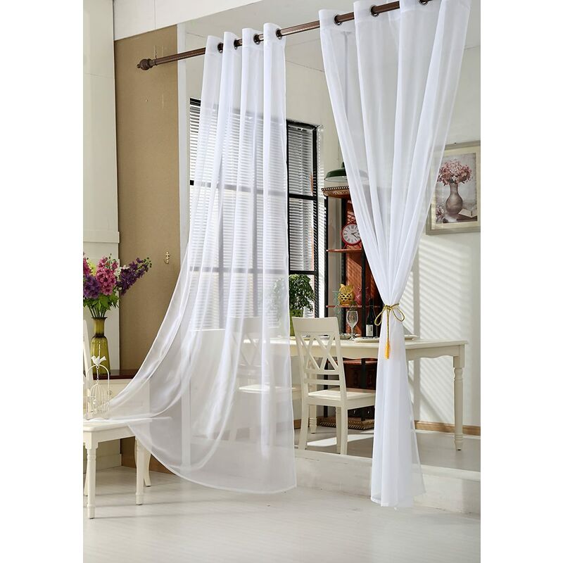 Woltu - 2 pièces Rideaux Transparents avec Oeillets pour Suspension, Voilage pour Salon Chambre, 140x245cm, Blanc VH5510ws-2