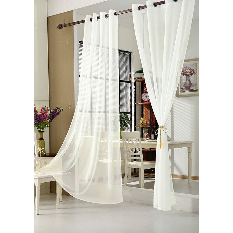 Woltu - 2 pièces Rideaux Transparents avec Oeillets pour Suspension, Voilage pour Salon Chambre, 140x245cm, Crème VH5510cm-2