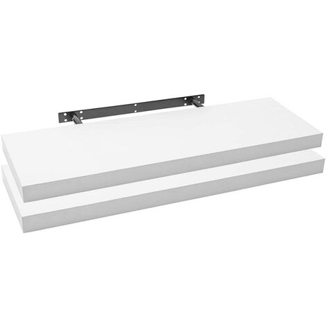WOLTU 2 pz Mensola da Muro Scaffale Sospeso a Parete Libreria Legno e Metallo Bianco