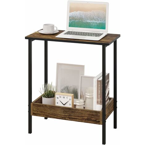 WOLTU 2 Ripiani Tavolo Soggiorno Caffè Comodino Moderno Tavolinetto Salone Divano Struttura in Truciolare e Metallo, Legno Vintage e Nero, 50x25x55cm