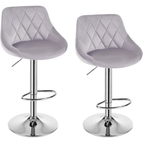 WOLTU 2 x Bar Stools Kitchen Swivel Gas Lift Stools Breakfast Pub Chair Stools Light Grey