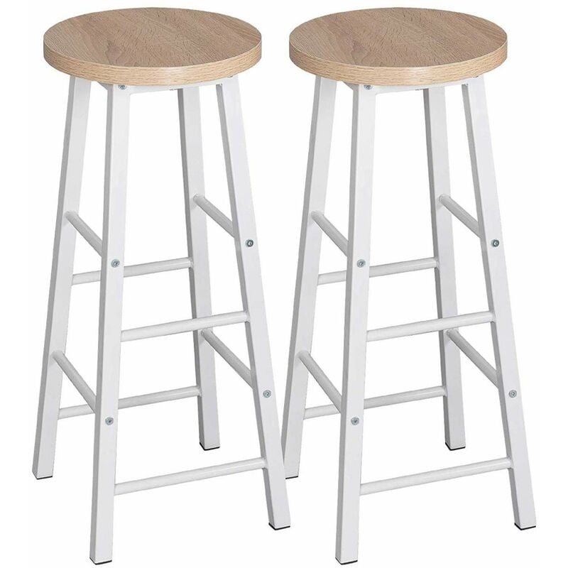 2 x bar stools Retro Breakfast Kitchen Bar High chairs mdf Seat Metal Legs Light Oak - Woltu