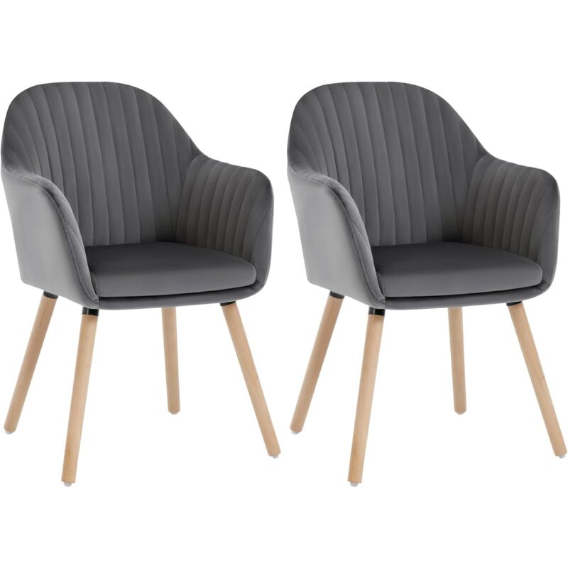 Woltu - Lot de 2 Chaise de salle à manger pour cuisine/salon/café Siège en velours, Pieds en bois massif, Gris foncé