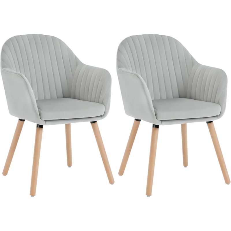 Woltu - Lot de 2 Chaise de salle à manger Siège en velours, Pieds en bois massif, Gris clair