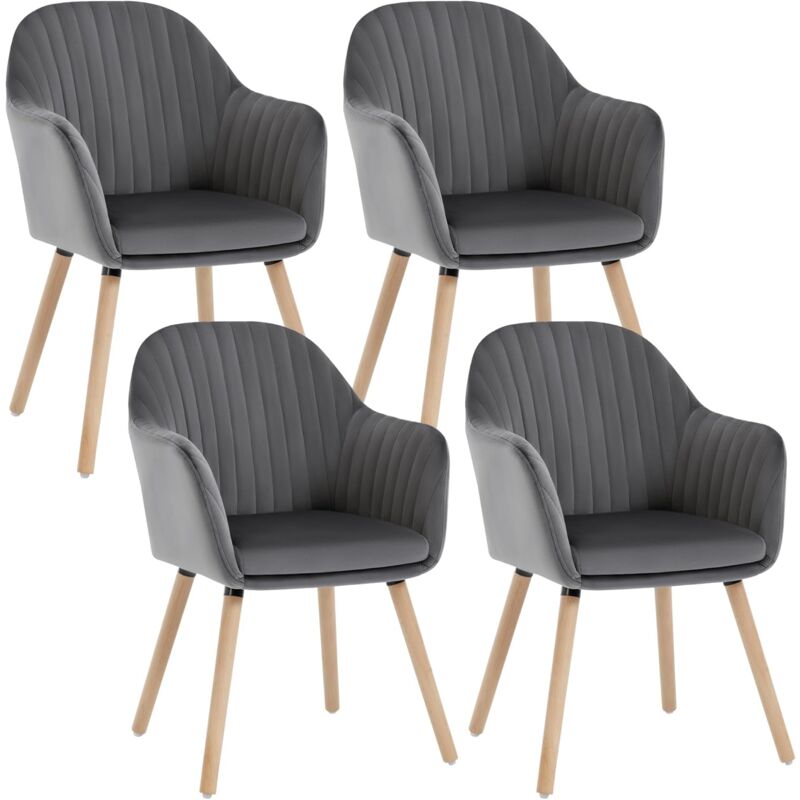 Woltu - Lot de 4 Chaises de Salle à Manger Chaises de réception en Velours et Bois Massif, Gris Foncé