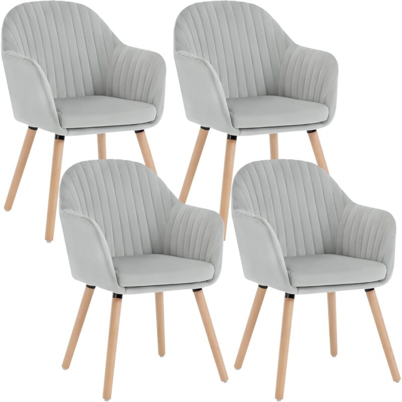 Woltu - Lot de 4 Chaises de Salle à Manger Chaises de réception en Velours et Bois Massif, Gris Clair