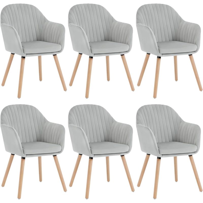 Woltu - Lot de 6 Chaises de Salle à Manger Chaises de réception en Velours et Bois Massif, Gris Clair