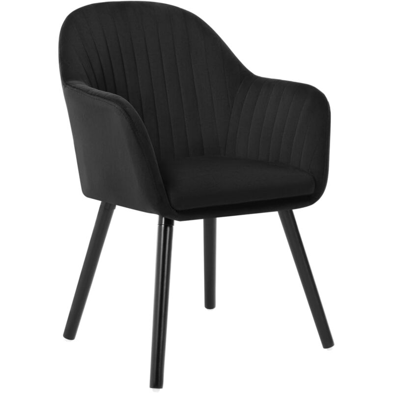 Woltu - 1 x Chaise de Salle à Manger en Velours, Surface Pieds en Bois Noir, Chaise de Relax, Chaise de Salon, Noir