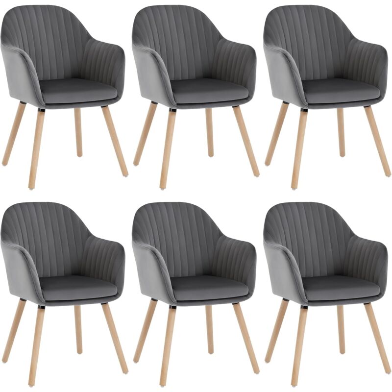 Woltu - Lot de 6 Chaises de Salle à Manger Chaises de réception en Velours et Bois Massif, Gris Foncé